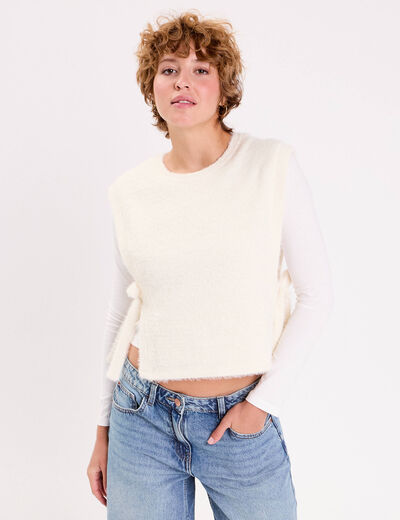 T-shirt pull sans manches 2-en-1 ecru femme