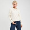 T-shirt col claudine macramé ecru femme