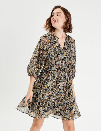 Robe évasée manches 3/4 noir femme