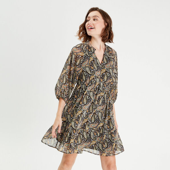 Robe évasée manches 3/4 noir femme