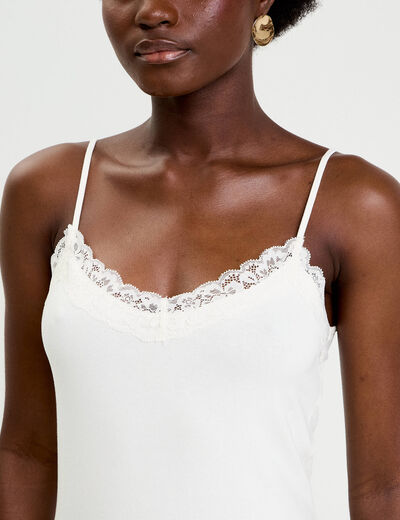 D&eacute;bardeur ajust&eacute; d&eacute;collet&eacute; dentelle ecru femme