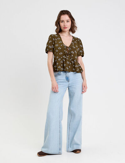 Blouse noeuds devant vert kaki femme