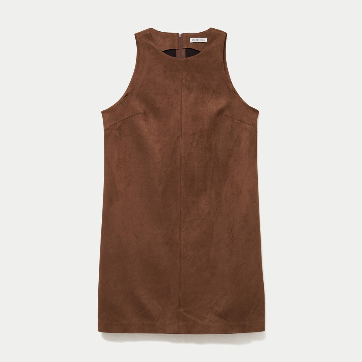 Robe courte droite sans manches marron femme