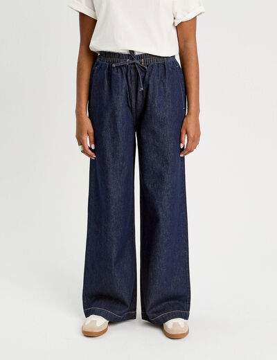 Jeans large taille élastiquée denim brut femme