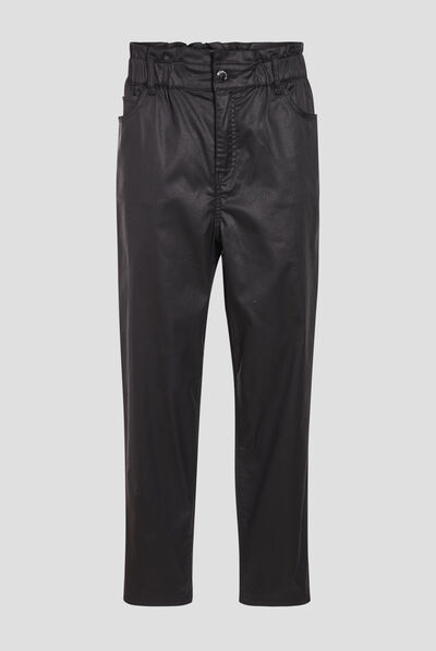 Pantalon mom enduit denim noir enduit femme
