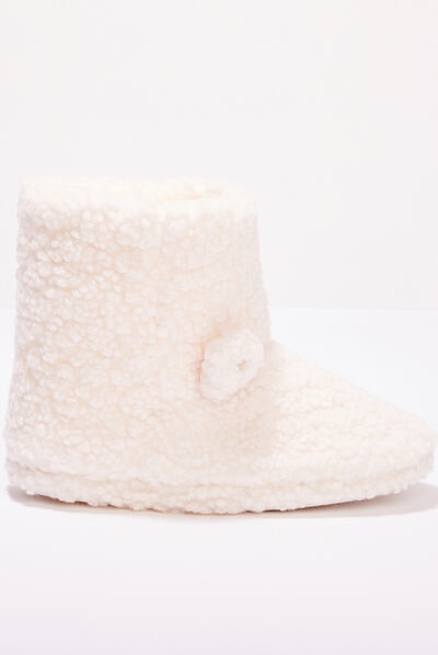 Chaussons bottines fourrure ecru femme