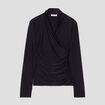 Blouse satin drapé noir femme