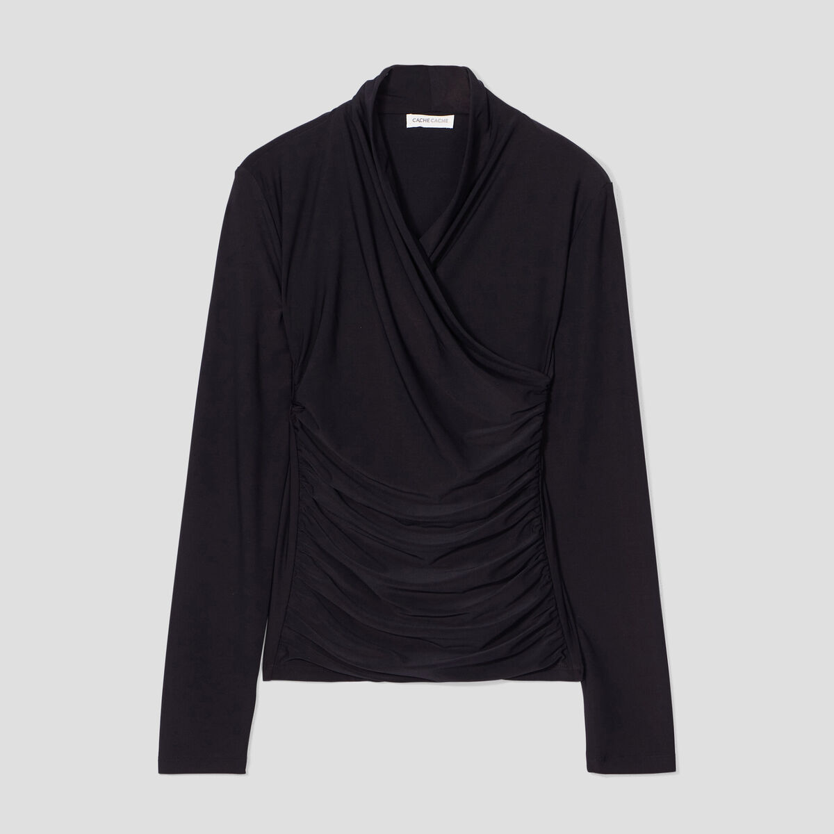 Blouse satin drapé noir femme