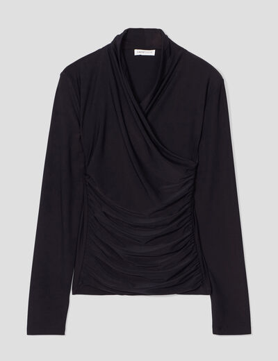 Blouse satin drapé noir femme
