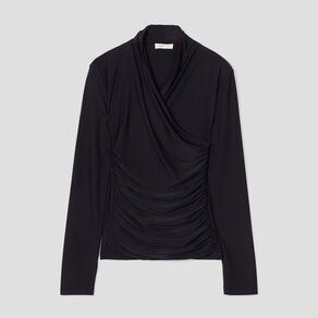 blouse satin drape noir femme Blouse satin drapé noir femme