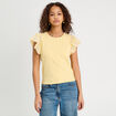 T-shirt manches brodées jaune clair femme