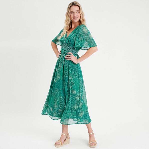 robe longue evasee vert femme Robe longue évasée vert femme