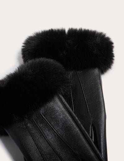 Gants d&eacute;tails fausse fourrure noir femme