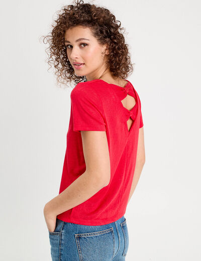 T-shirt noeuds dos rouge femme