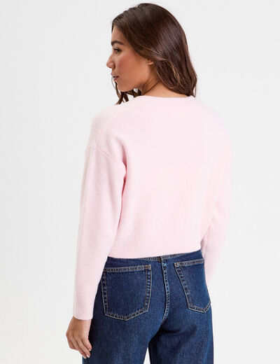 Gilet manches longues noué rose clair femme