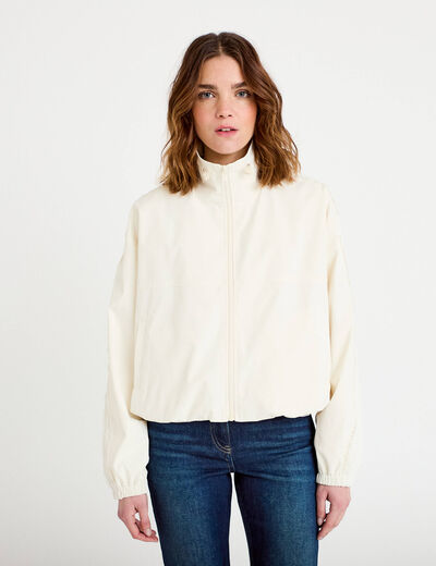 Veste col montant bas resserr&eacute; dentelle ecru femme