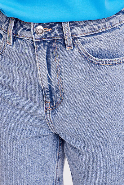 Jeans mom taille haute denim bleach femme