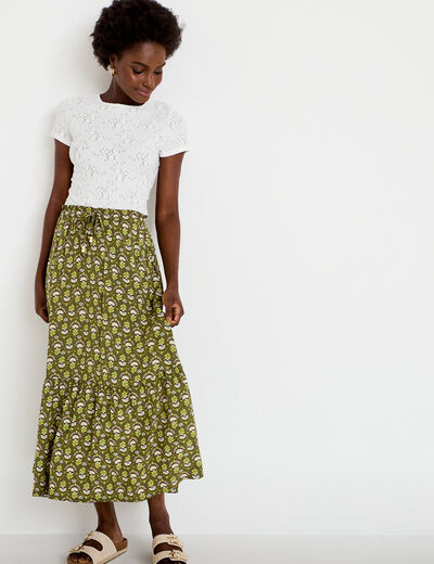 Jupe longue &eacute;vas&eacute;e vert femme