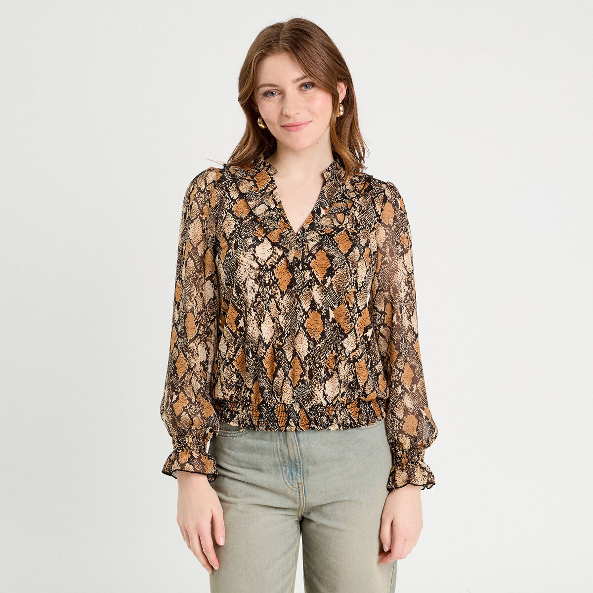 Blouse manches longues beige femme