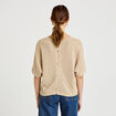 Pull ajour&eacute; col v manches courtes beige femme