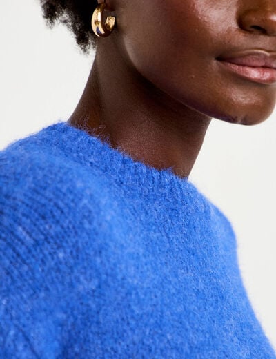 Pull col rond manches courtes bleu electrique femme