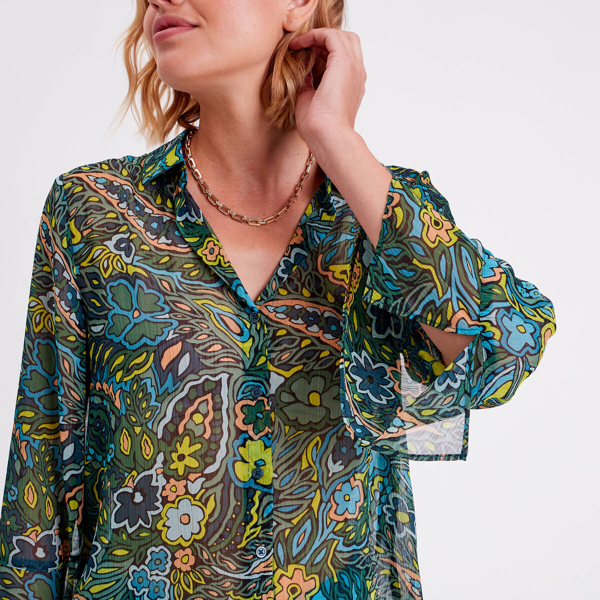 Chemise manches 3/4 noir femme