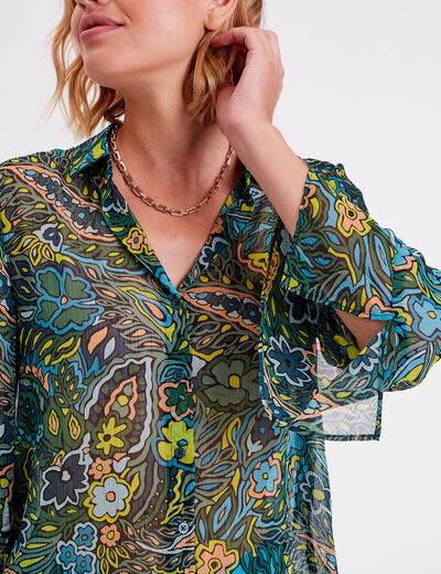 Chemise manches 3/4 noir femme