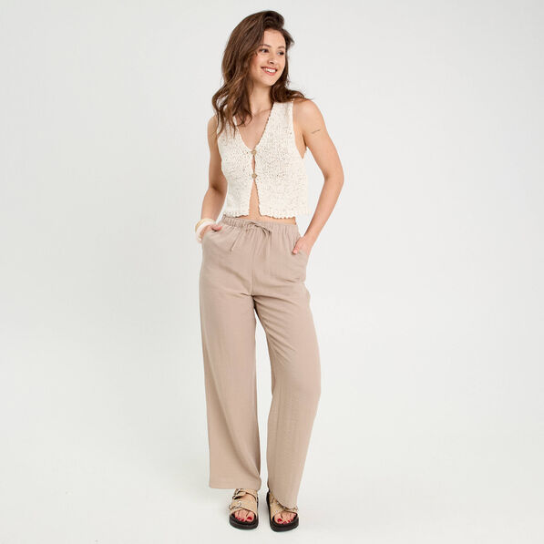 pantalon large fluide beige femme Pantalon large fluide beige femme