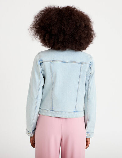 Veste cintr&eacute;e en jean col classique denim bleach femme