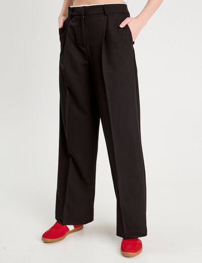 Pantalon large à pinces noir femme