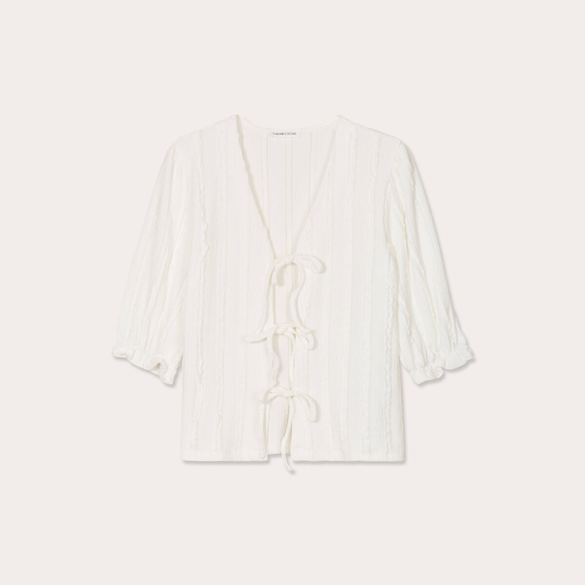 Blouse manches 3/4 nouée ecru femme