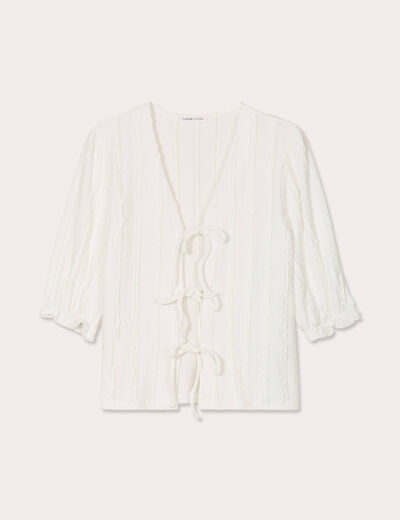 Blouse manches 3/4 nouée ecru femme