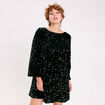 Robe &agrave; sequins dos nou&eacute; vert fonc&eacute; femme