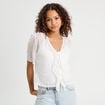Blouse nouée avec volants ecru femme