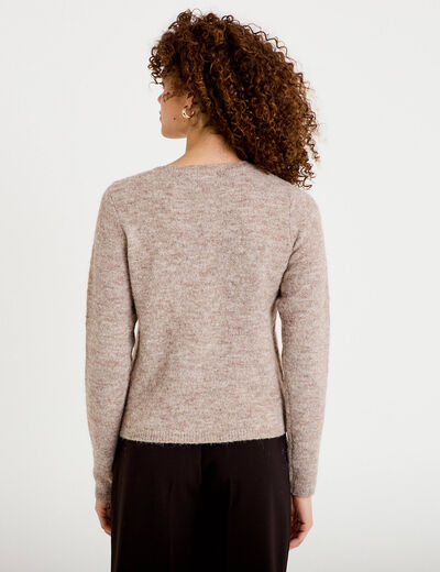 Gilet col rond manches longues taupe femme