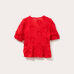 Blouse manches courtes noeuds rouge fluo femme