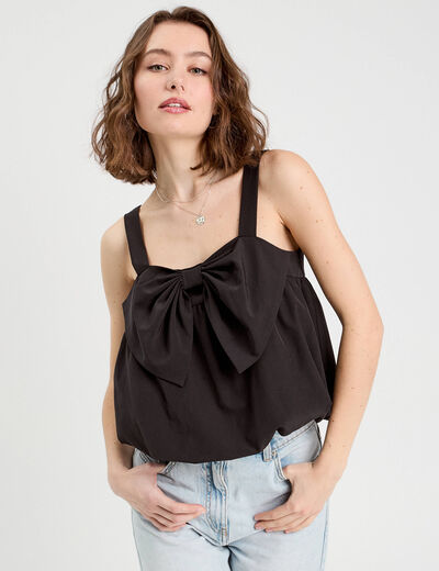 Blouse effet boule et noeud noir femme