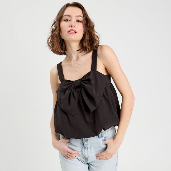 blouse effet boule et noeud noir femme Blouse effet boule et noeud noir femme