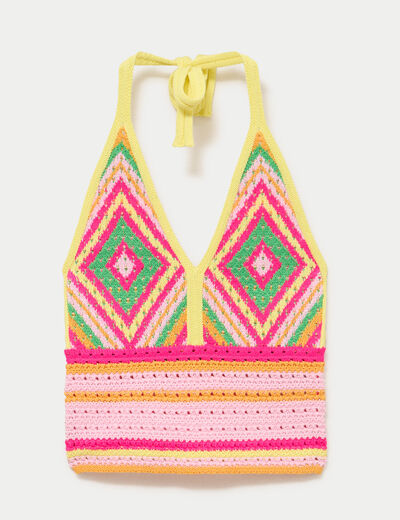 D&eacute;bardeur crochet cropped multicolore femme