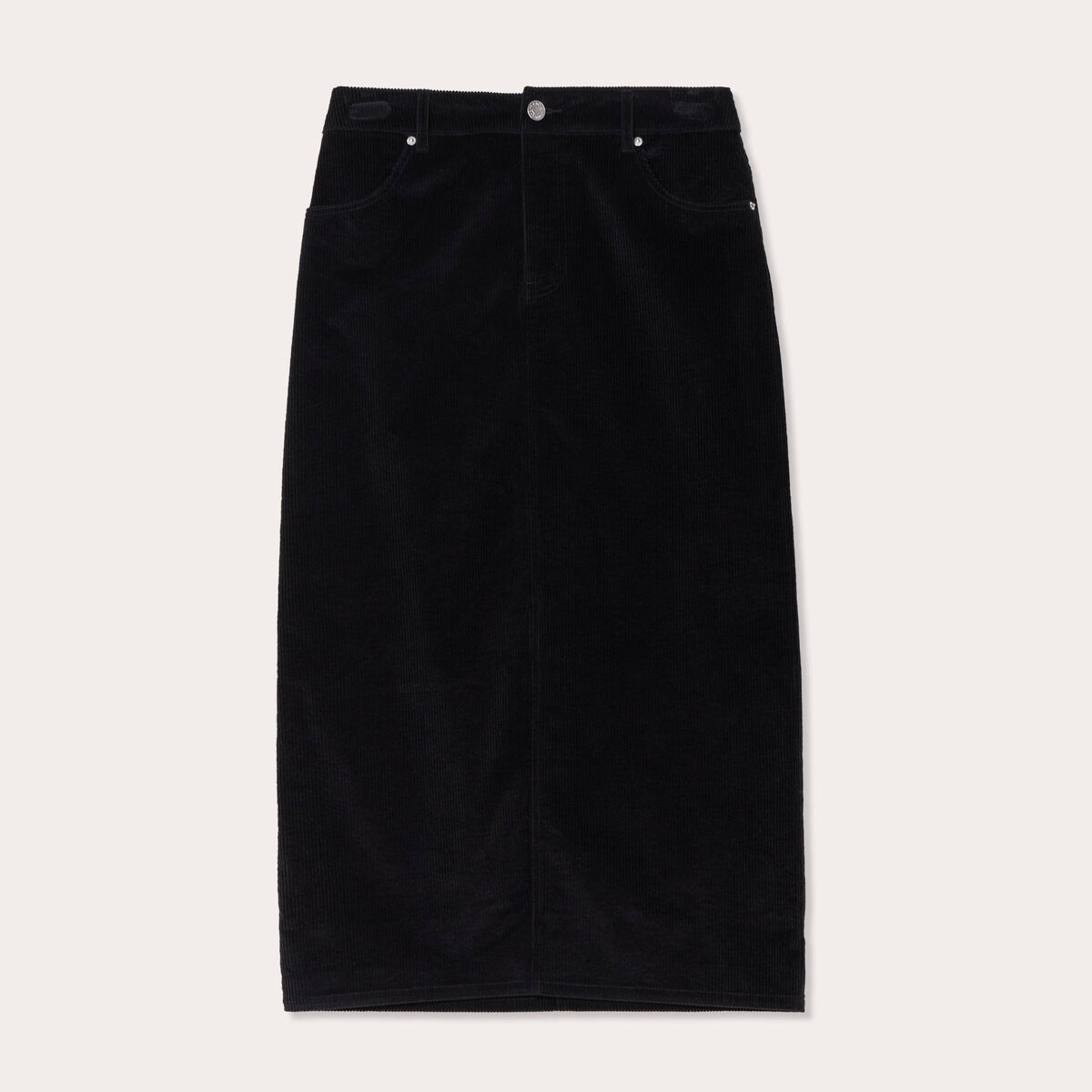 Jupe midi droite velours noir femme