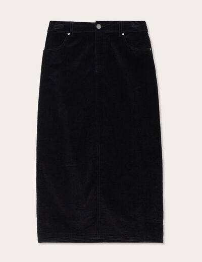 Jupe midi droite velours noir femme