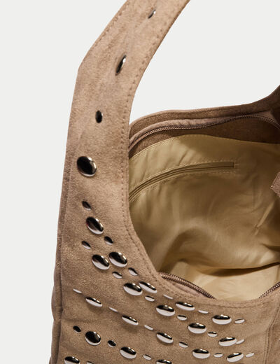 Sac aspect daim d&eacute;tails clout&eacute;s beige femme