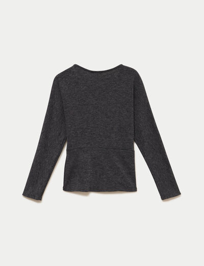 Pull col rond manches longues gris fonc&eacute; femme