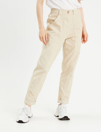 Pantalon chino slim sable femme