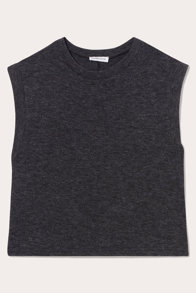 Pull sans manches col en V gris foncé femme