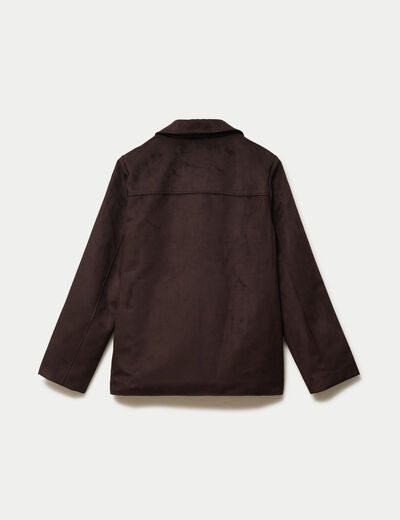 Blazer oversize manches longues daim marron chocolat femme