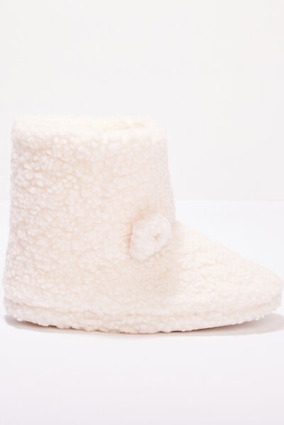 Chaussons bottines fourrure ecru femme