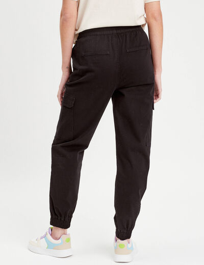 Pantalon cargo slim noir femme