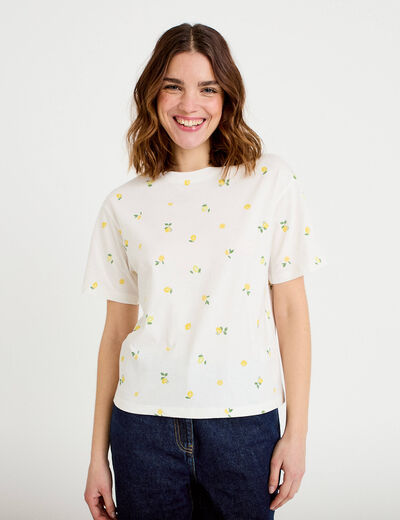 T-shirt &agrave; motif manches courtes blanc femme