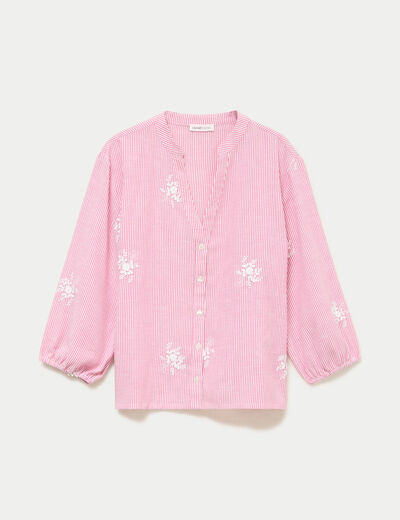 Blouse col tunisien rose femme